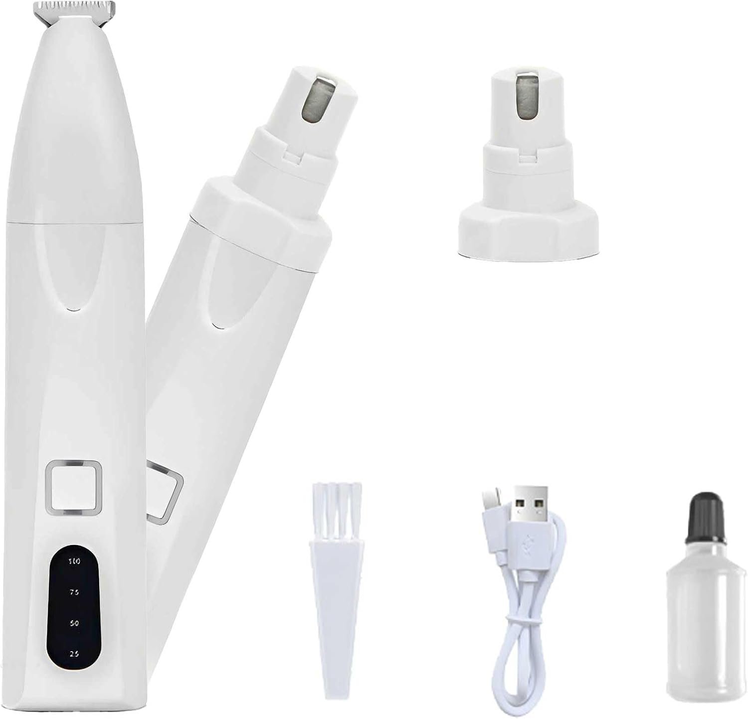 Dog Paw Hair Trimmer & Nail Grinder 2-in-1, Quiet Pet Hair Trimmer for Dogs & Cats with LED Light, Electric Cat Paw Nail Trimmer, Silent Dog Nail Trimmer with 2 Speeds & USB Charging