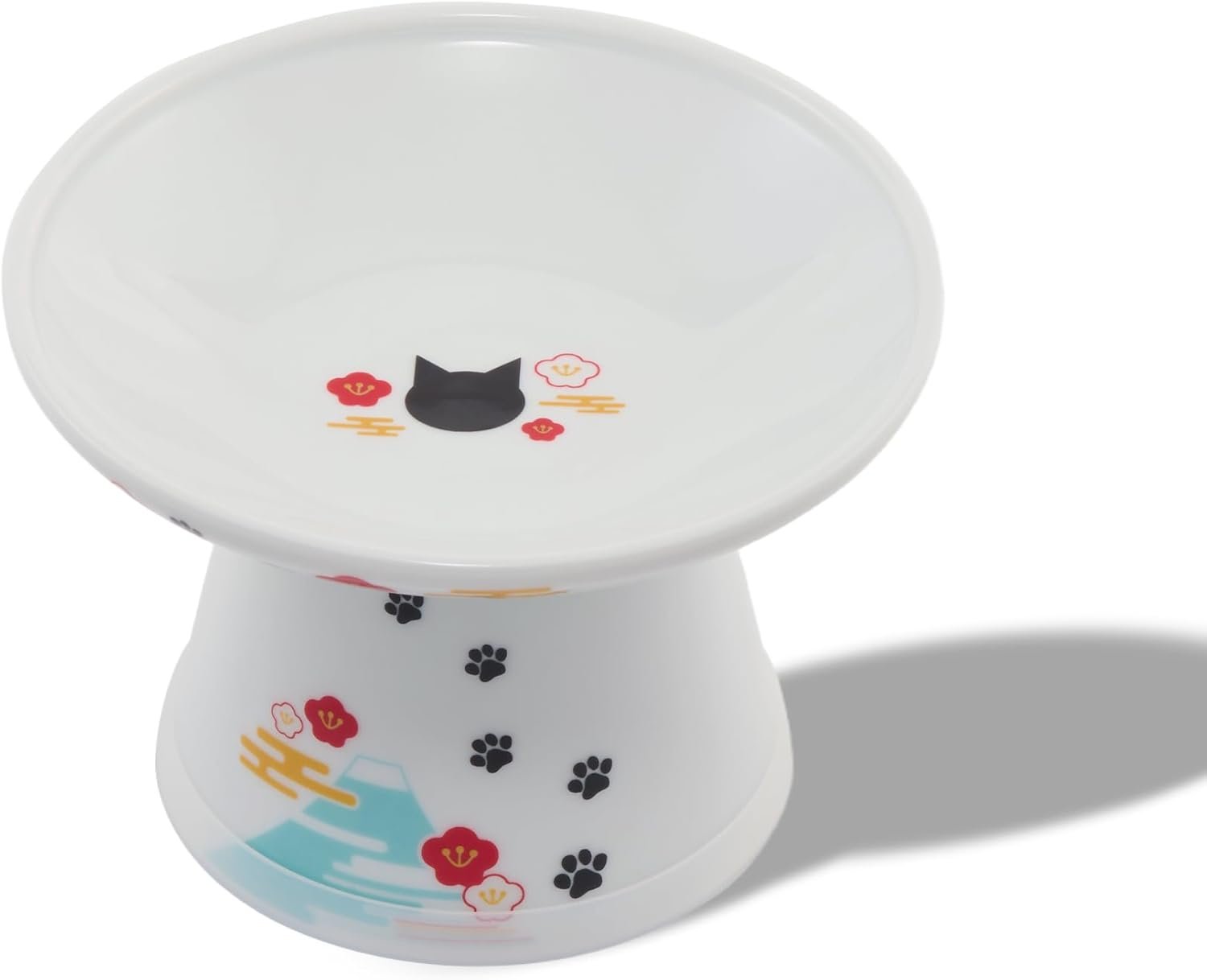 Necoichi Porcelain (Ceramic) Elevated Cat Food Bowl (Fuji, Extra Wide)