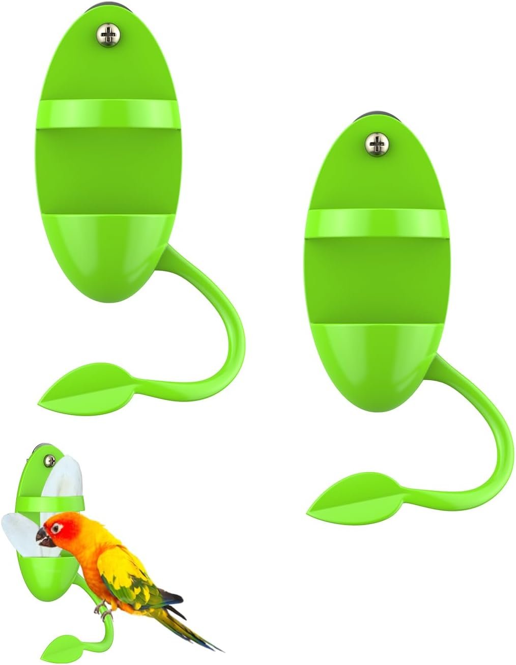 Pawfly 2 Pcs Bird Cuttlebone Holder, Cuttlefish Bone Parrot Feeding Rack, Hanging Bird Feeder with Perch, Plastic Holder for Fruits Vegetables Treats, Feeding Rack for Cockatiels