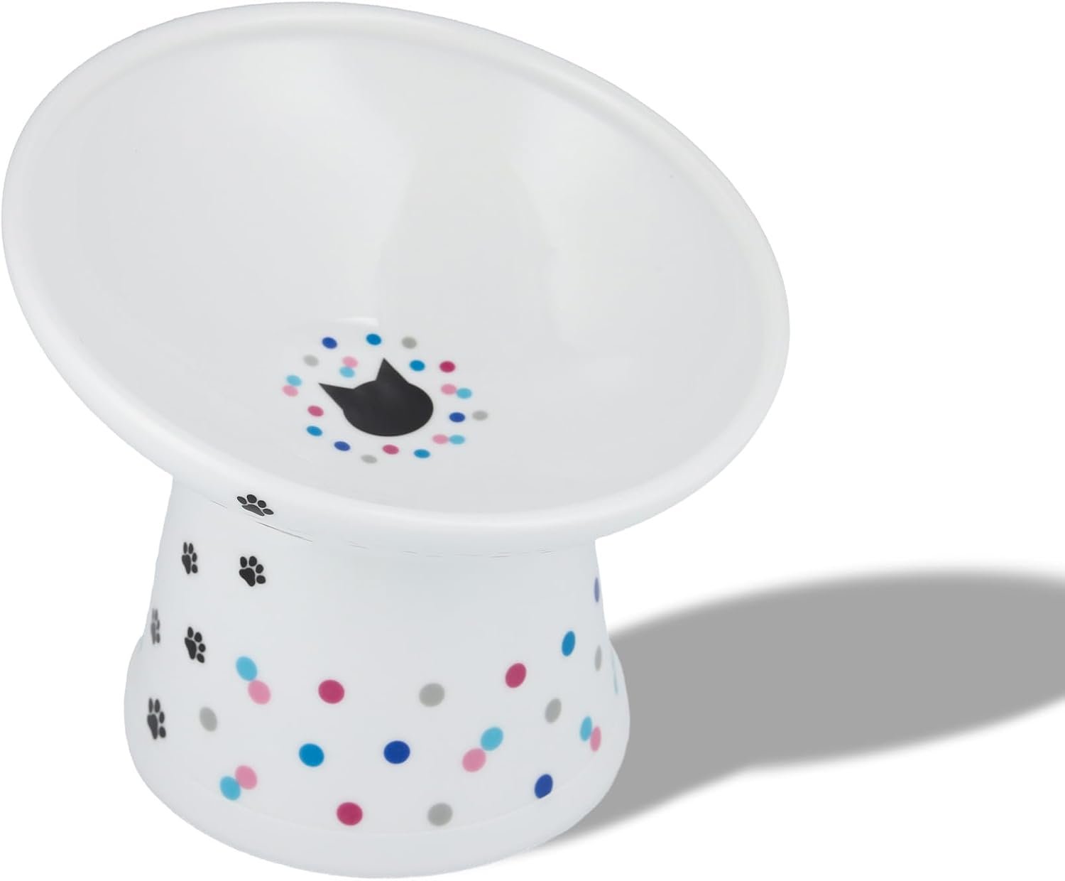 Necoichi Ceramic Elevated Food Bowl, 15° (Colorful Dots, Extra Wide Tilted)