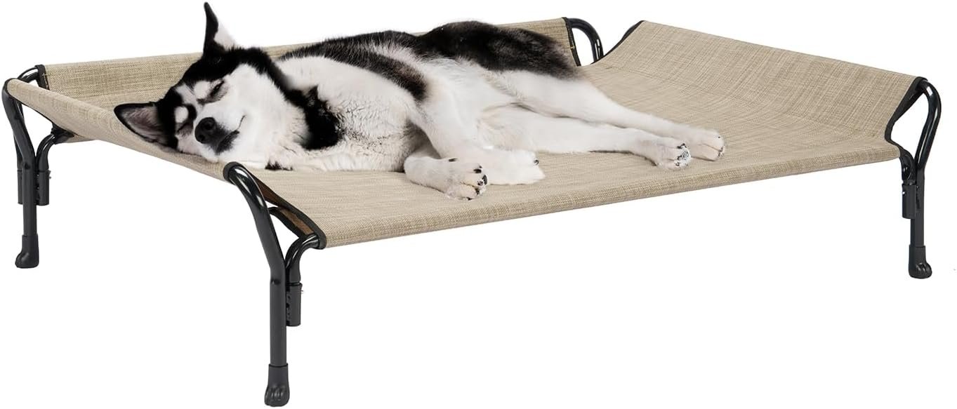 Veehoo Cooling Elevated Dog Bed, Raised Dog Cot with Guardrail & Headrest