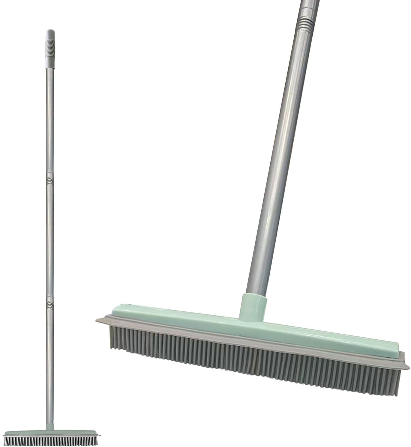 50″ Carpet Rake Pet Hair Removal, Rubber Broom with Built-in Squeegee,Green