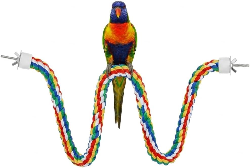 iplusmile 44 Inch Bird Perch, Cotton Rope Bird Toy for Large Parrots, African Greys, Cockatiels, Bendable Climbing Rope Perches for Cage Toy, 1.18″ Extra Thick