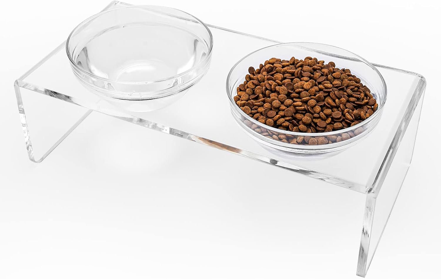 Acrylic Elevated Dog Cat Bowls Pet Feeder Double Bowl Raised Stand Comes with 2 Removable Glass Bowls and 2 Stainless Steel Bowls.Perfect for Medium Dogs, 5.5″ Tall