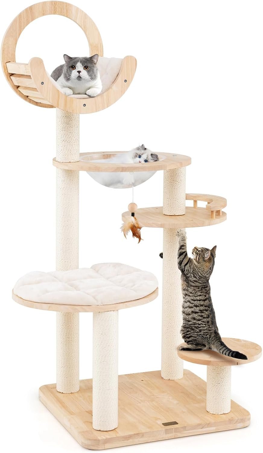 PETSITE 57-inch Tall Wooden Cat Tree, Multi-Level Modern Cat Tower