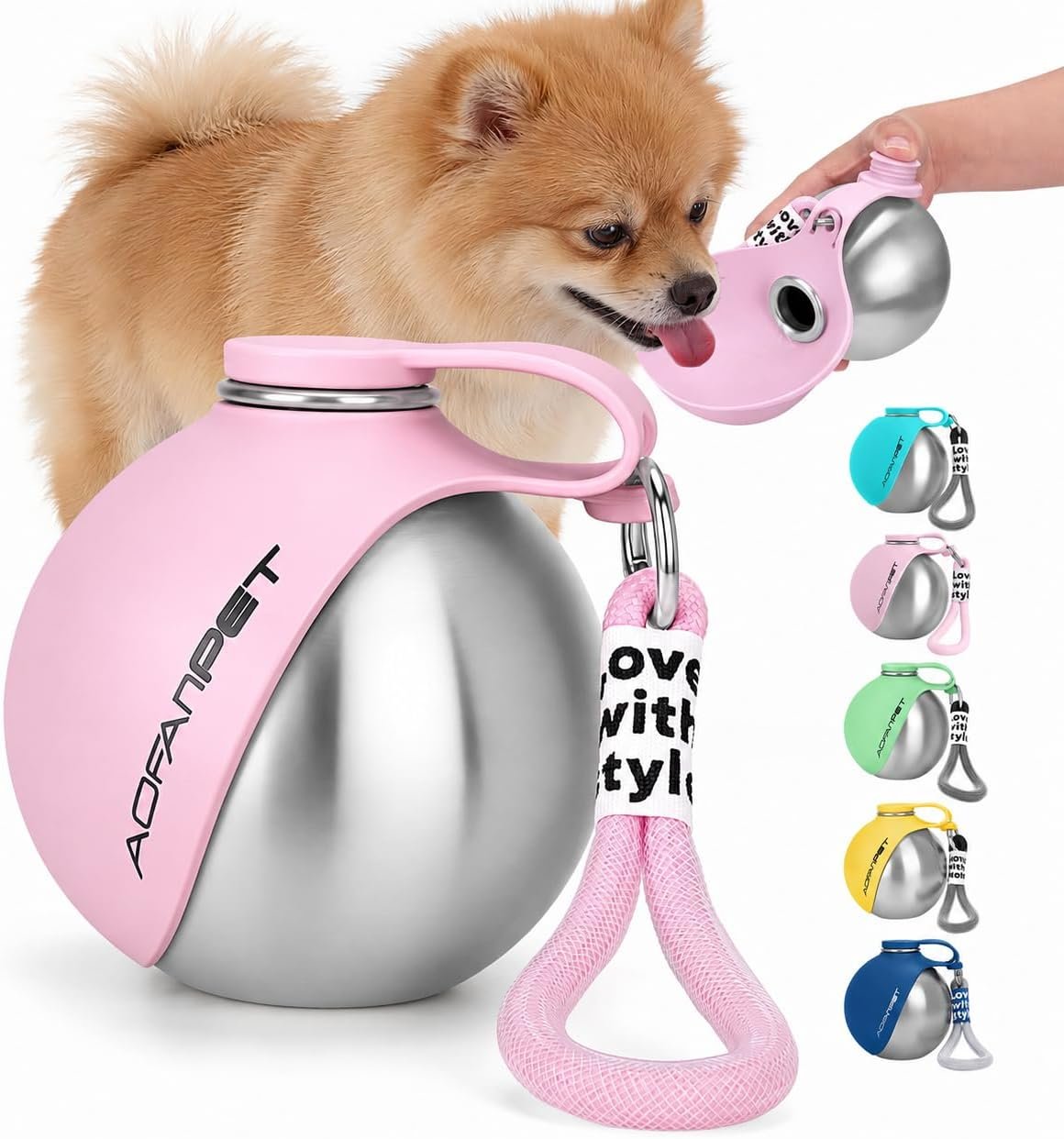 Portable Dog Water Bottle 10oz Stainless Steel Travel Bowl | Dog Water Dispenser with bowl for Small Dog, Puppy, Great for Walking, Hiking, Camping & Beach
