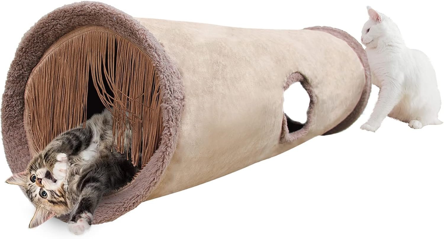 Petest Collapsible Cat Tunnel Pet Play Tube Crinkle Tunnel with Cat Toys，Length 35″ Diameter 9.7″