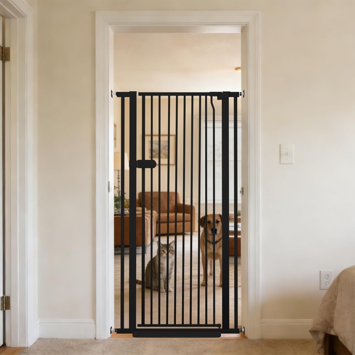 Lumizone Extra Tall Cat Gate 55.12″ High 29.92″-34.24″ Wide Pet Gate Black