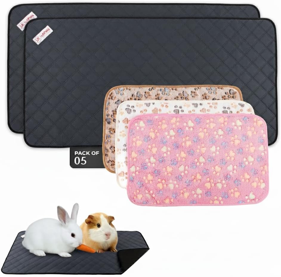 LUFTPETS Guinea Pig Cage Liners 5 Pcs, Washable C&C 2X4 Pads & Fleece Mats