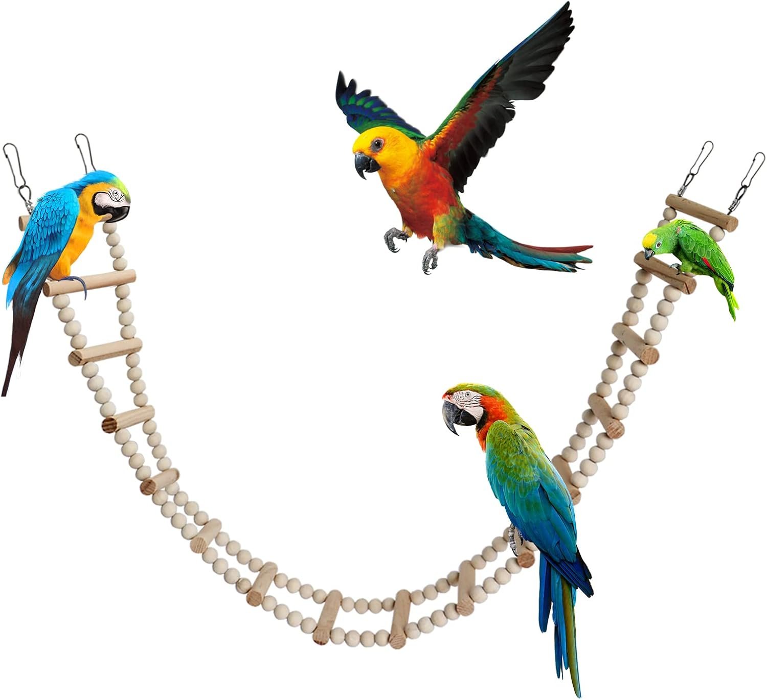 Bird Ladder Bridge, Wooden Pet Hamster Climbing & Swing Toys, Cage Accessories for Birds Rats Parrots Hamster Squirrel Sugar Gliders Parakeets Cockatiels – 16 Steps – 36.6 x 3.14 Inch
