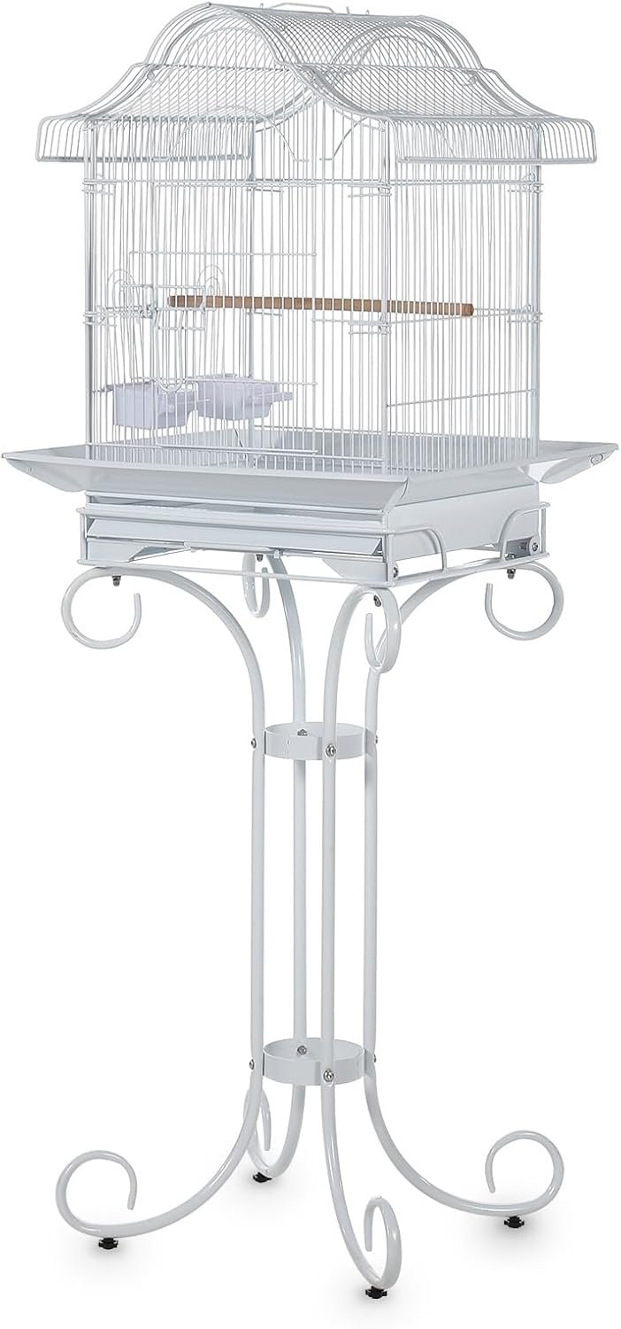 Large Vintage Wrought Iron Bird Cage – Rolling Stand, Stainless Bowls, Non-Toxic Coating, Flight Cage, Easy Clean,for Various Birds,58inch