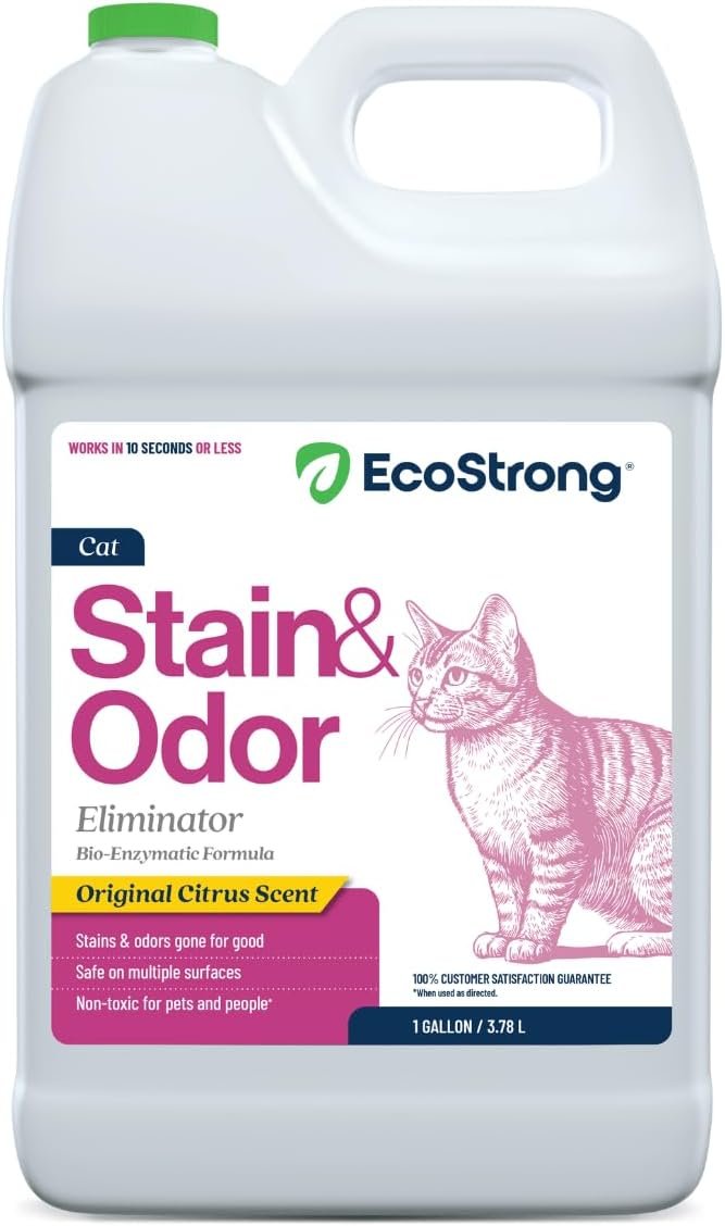 Eco Strong Cat Stain And Odor Remover| Enzyme Urine Odor Neutralizer – Stain Remover for Carpet, Litter Boxes, Bedding, and Laundry [Citrus Scent Gallon Value Size]