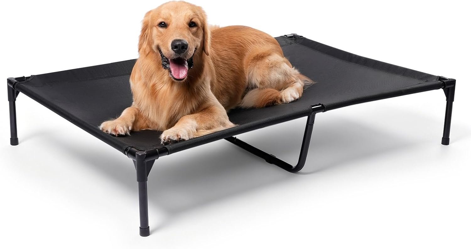 Garnpet XL Elevated Dog Bed for Large Dogs, Extra Raised Dog Cot Beds, Heavy Duty Pet Cots with Durable Supportive Teslin Recyclable Mesh, Indoor & Outdoor Pet Bed, Dark Grey