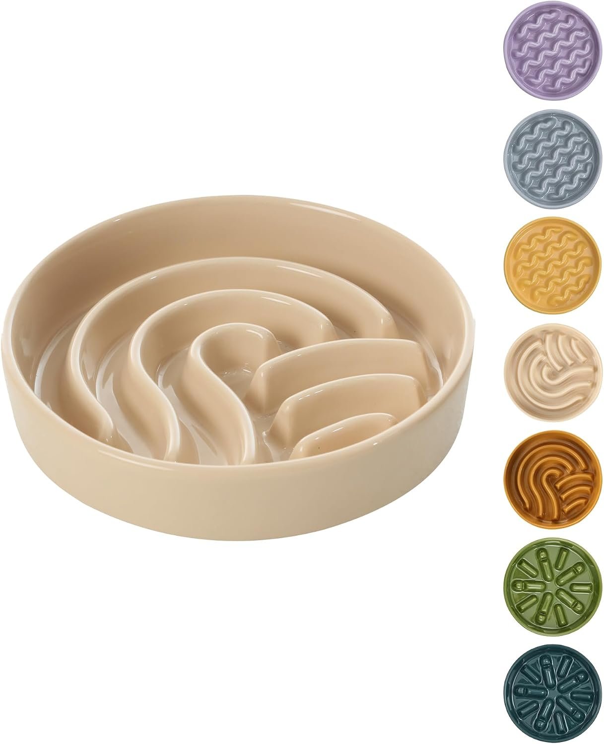 Ceramic Slow Feeder Dog Bowl, Apricot, Small