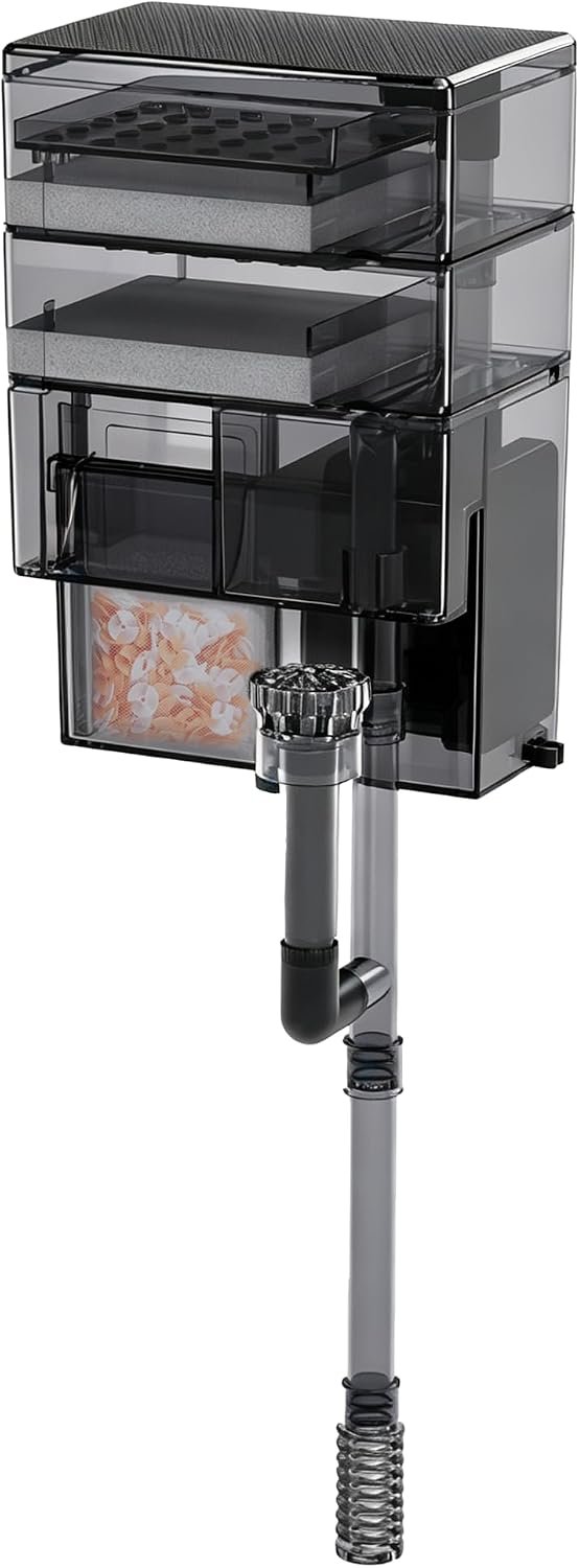 Hang on Back Aquarium Filter, 6W 500L/H Power Filter for 20-35Gallon Fish Tank, 3-in-1 Biochemical Filtration with Dual-Layer Media Tray, Ultra-Quiet Aquarium HOB Filter(XP006)