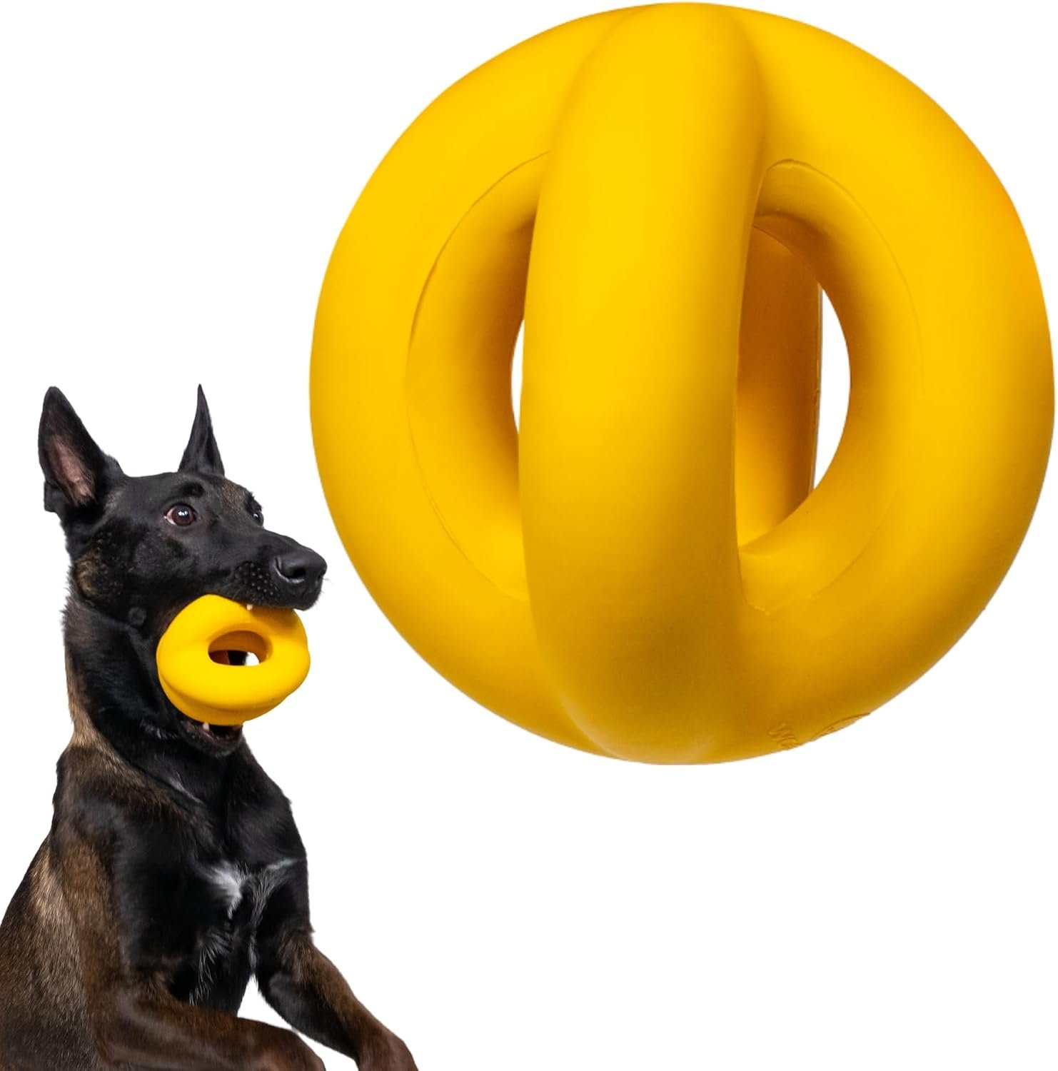Indestructible Dog Ball – Lifetime Replacement – Durable Dog Toy for Aggressive Chewers – Safe, Non-Toxic Natural Rubber – Chew, Tug & Fetch – Tough, Heavy Duty Chew Toy – 4” (Softball Size)