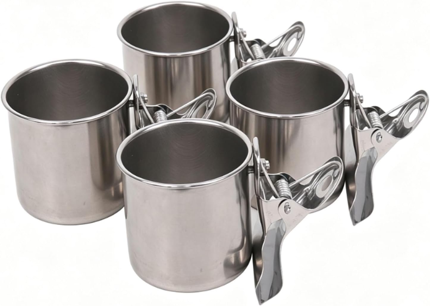 Haofy 4 Pack Stainless Steel Bird Cups with Clamp for Cages (Medium