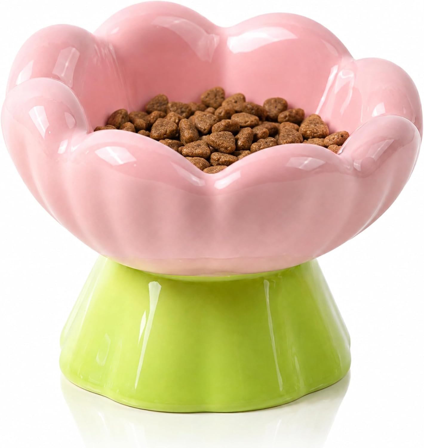 Casfuy Tulip Shape 15° Tilted Whisker-Friendly Elevated Ceramic Cat Bowl