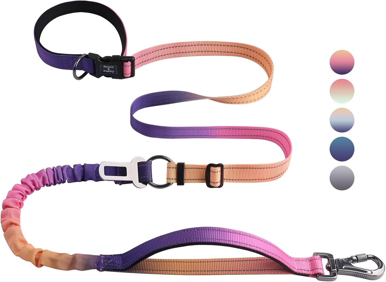 Roses&Poetry Hands Free Dog Leash for Medium Large Dogs Heavy Duty, No Pull Bungee Dog Running Waist Leash for Walking Training with Car Seatbelt 4-6FT
