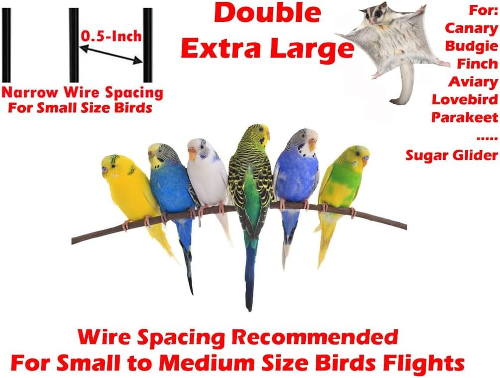 64″ Extra Large Double Flight Bird Wrought Iron Double Breeding Cage Slide Out Divider 3-Levels Bird Parrot Cage Cockatiel Conure Bird Cage with Removable Stand on Wheels