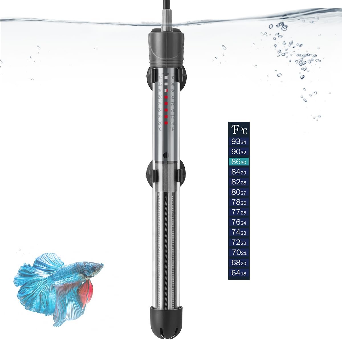 HITOP 200W Adjustable Aquarium Heater, Submersible Fish Tank Heater Thermostat with Suction Cups for 30-45Gal