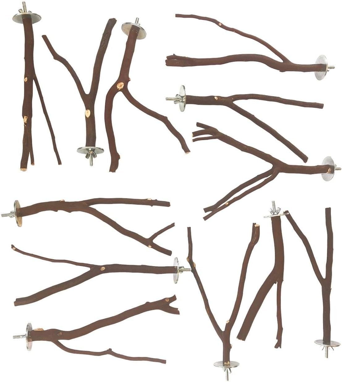 MAC’S Bird Perches, 12 Manzanita Multi-Branch, Natural Brown, Manzanita Wood, 8 Inches, for Small Birds