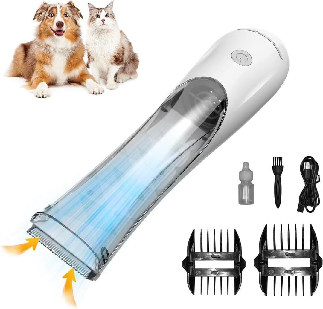 Omana 2-in-1 Portable Dog Grooming Vacuum Clipper Kit 3-Speed Low Noise Rechargeable Powerful Suction 99% Pet Cat Pet Hair Trimmer Shaver with Comb Shedding