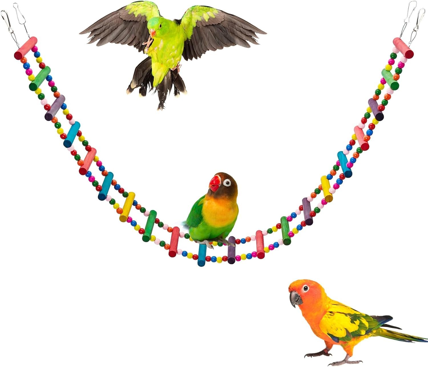 BNOSDM Bird Ladder Bridge Colorful Wooden Parakeet Toys Swing (45.3in)