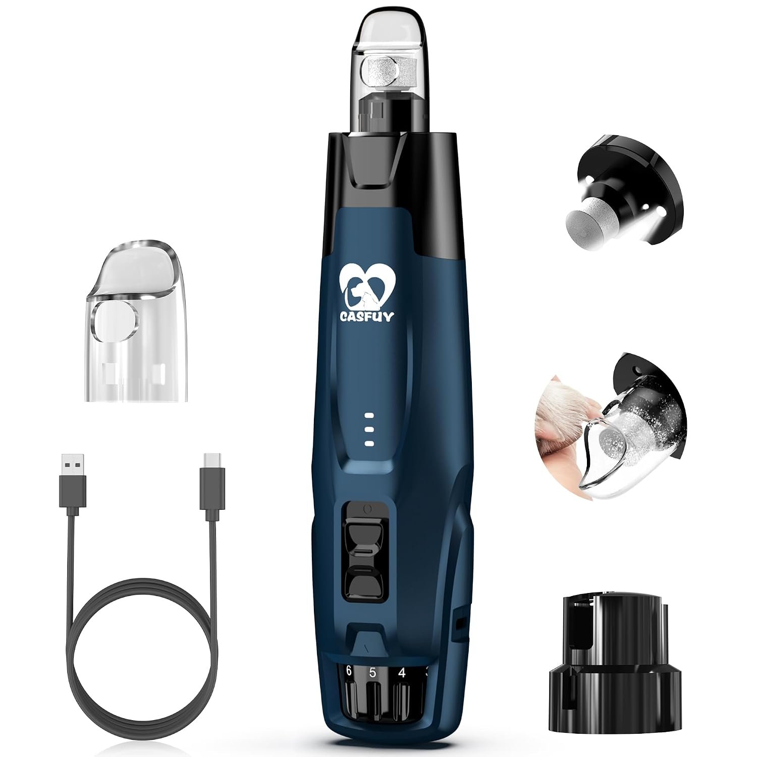 Casfuy New 6-Speed Dog Nail Grinder – Whisper Quiet Safe Pet Nail Trimmers
