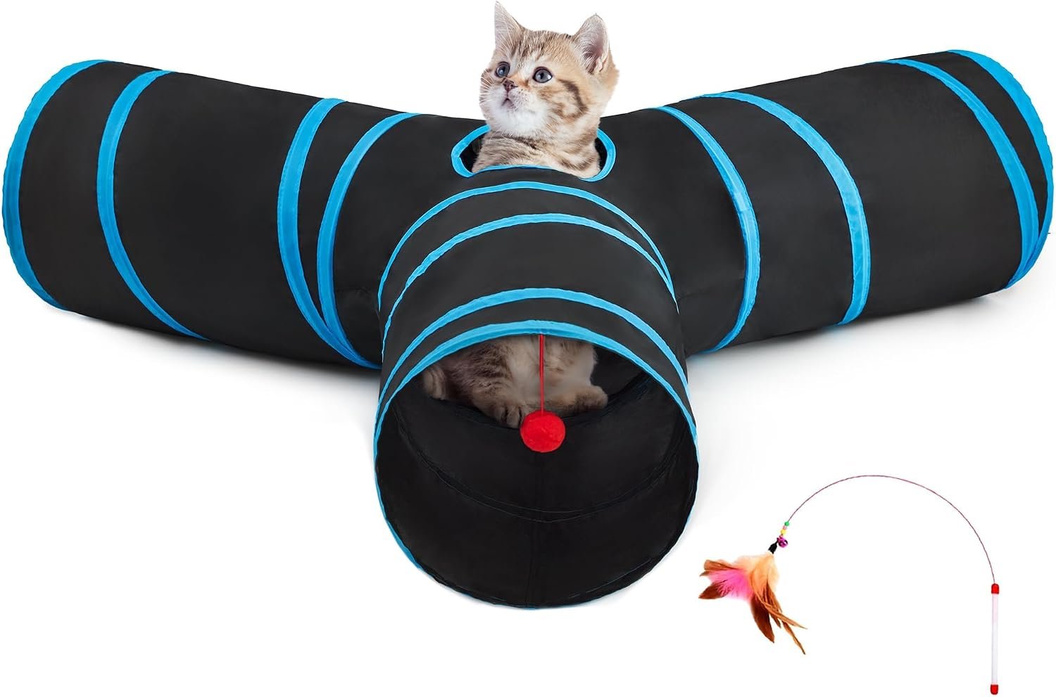 Tempcore Cat Tunnel, 3-Way Collapsible Toy, Large Size Black & Blue