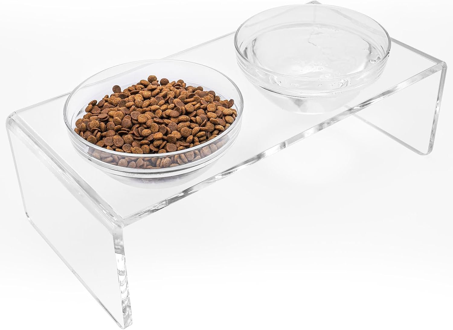 Acrylic Elevated Dog Cat Bowls Pet Feeder Double Bowl Raised Stand Comes with 2 Removable Glass Bowls and 2 Stainless Steel Bowls.Perfect for Large Dogs, 7.2″ Tall