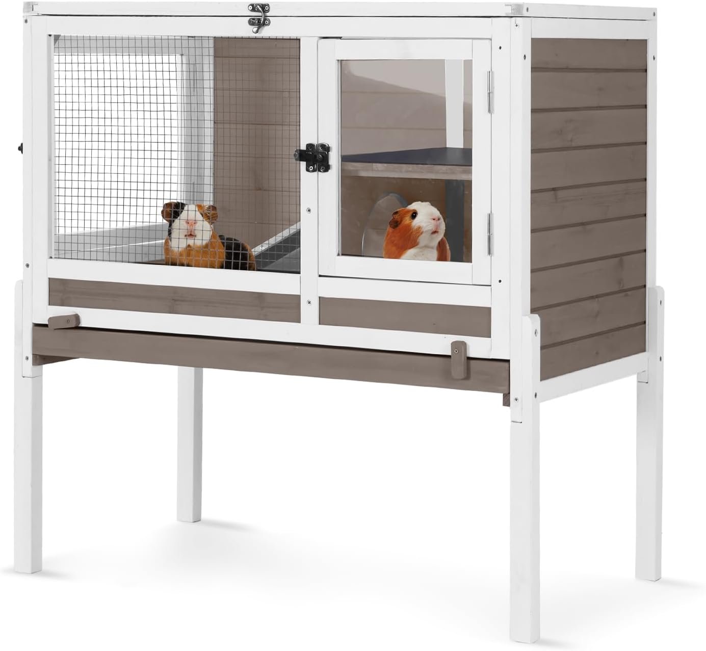 Aivituvin 2-Story Guinea Pig Cage Wooden Indoor Bunny Cage Rabbit Hutch