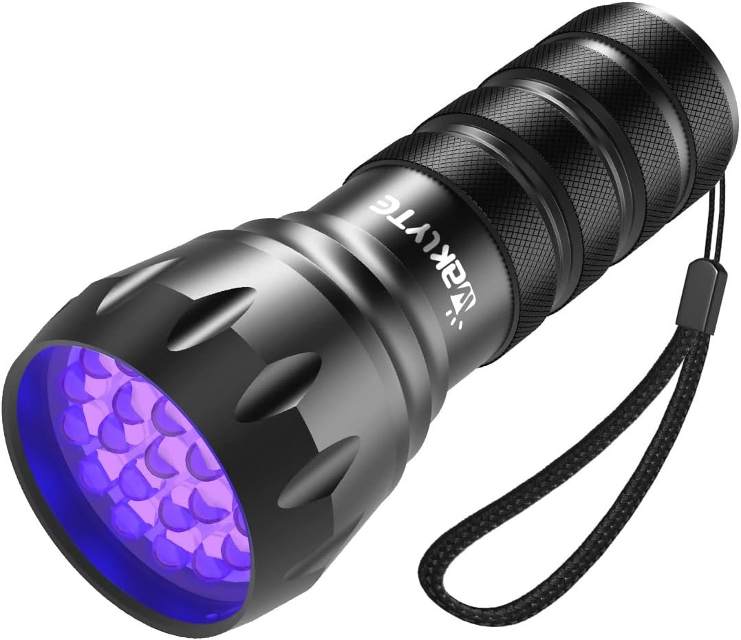 Waklyte Black Light UV Light, 21 LED 395nm UV Flashlight, Powerful Mini Blacklight Flashlight, Small Portable Black Light Flashlight for Pet Urine Detection, Scorpion, Resin Curing, Bed Bug, Nails