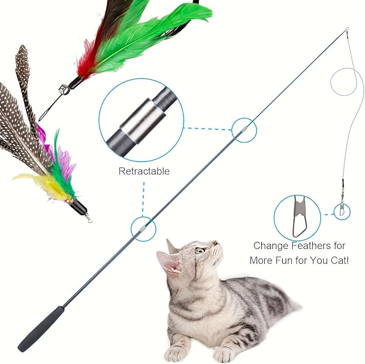 2-Section Telescopic Cat Wand with 15 Random Bell Refills