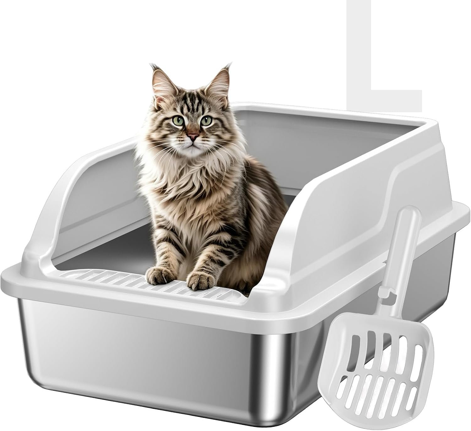 Stainless Steel Cat Litter Box, Large Odor-Free High-Sides