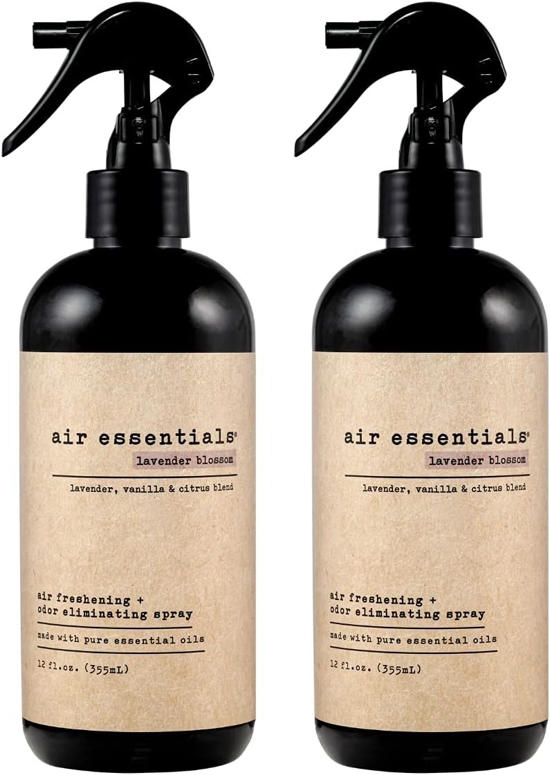 Air Essentials 12 oz Air Freshener & Odor Eliminator Spray – Neutralize Odors from Smoke, Pets, Food & Garbage in Homes, Offices & Cars – Made with Clean Essential Oils (Lavender Blossom, 2-Pack)