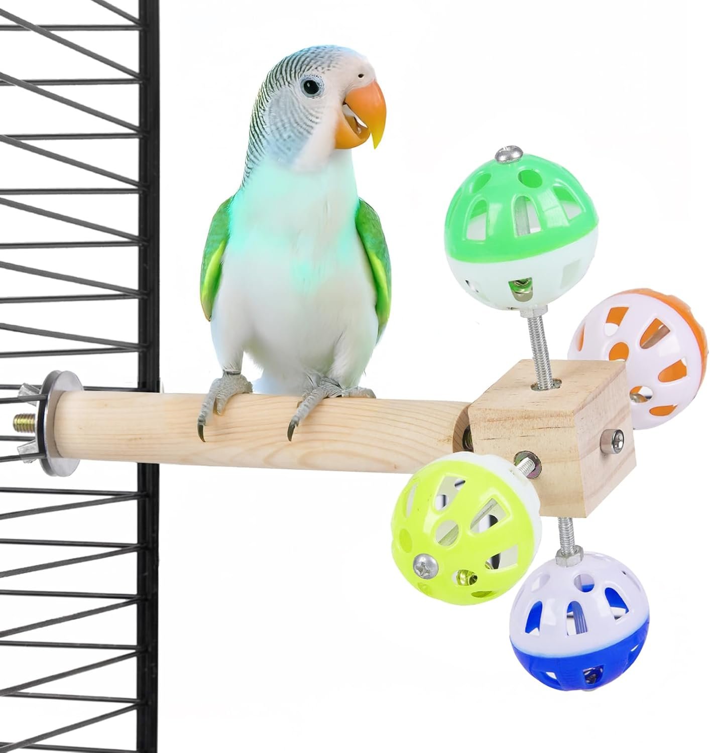Bird Stand Perch Toy with Rotating Balls, Bird Toys for Parakeets, Ideal for Parakeets, Cockatiels & Lovebirds (NOT for Too Small BIRDCAGES – Avoid Unwanted Returns)(1PCS)