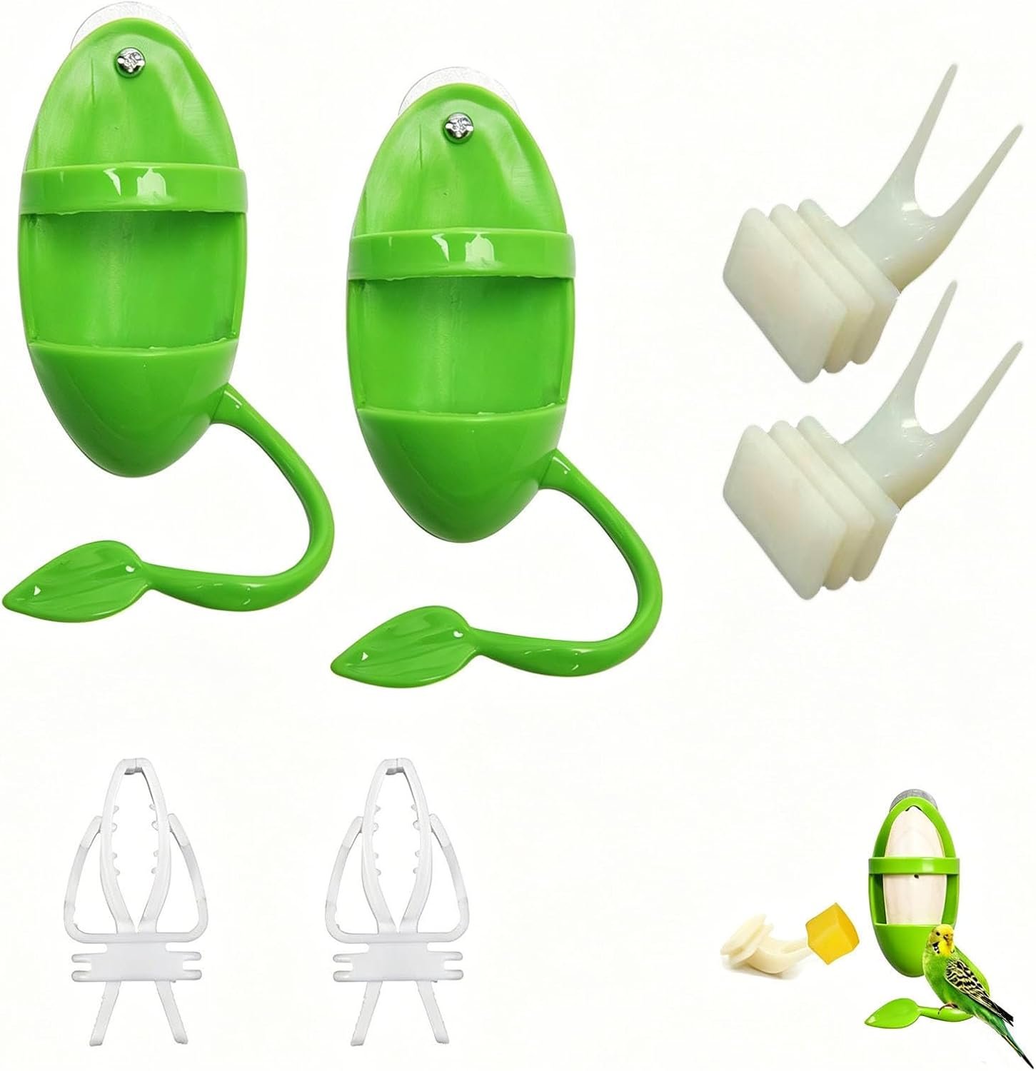 2Pcs Cuttlebone Holder for Bird Cage,3-in-1 Feeding Rack with Forks & Clips