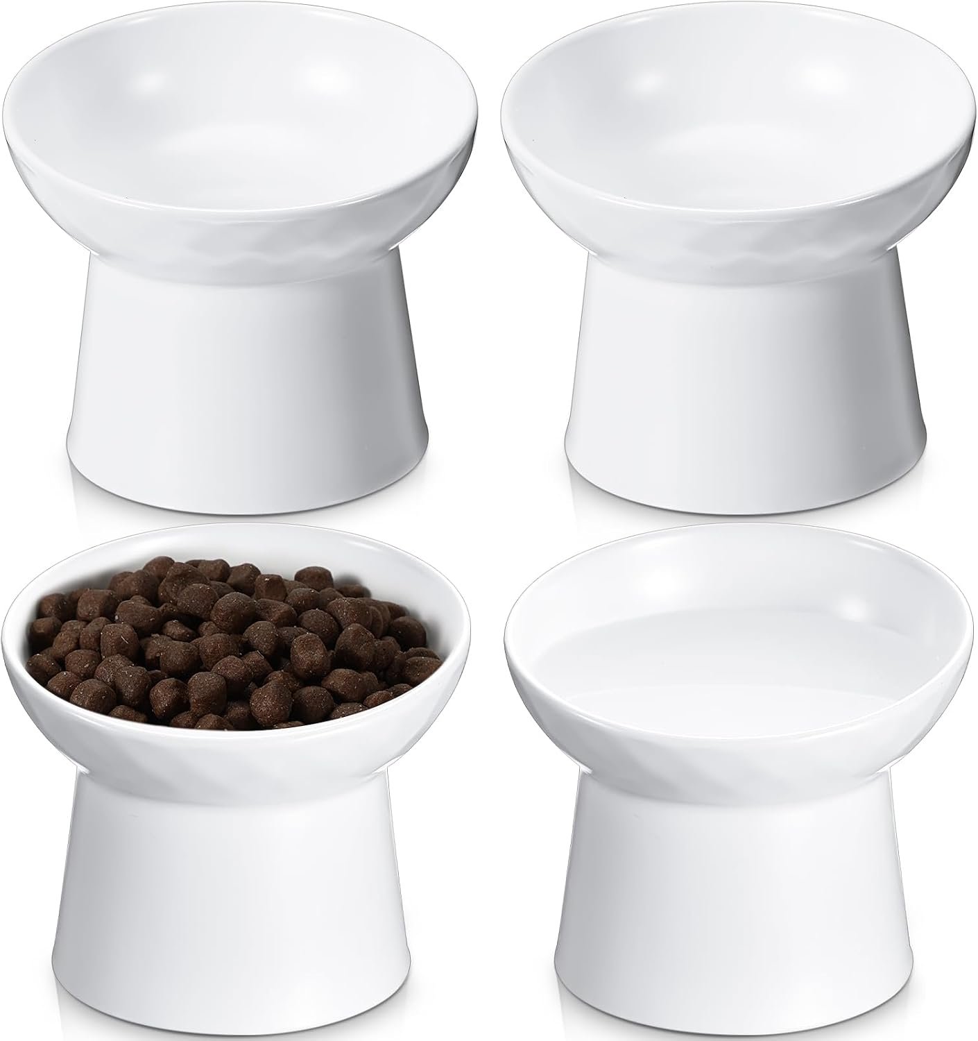 Tanlade 4 Pcs Ceramic Raised Cat Bowls, Elevated Tilted Cat Bowl for Food Water, Stress Free, Backflow Prevention, Dishwasher Microwave Safe, Feeder Dish for Indoor Kitten, Small Dogs(White)
