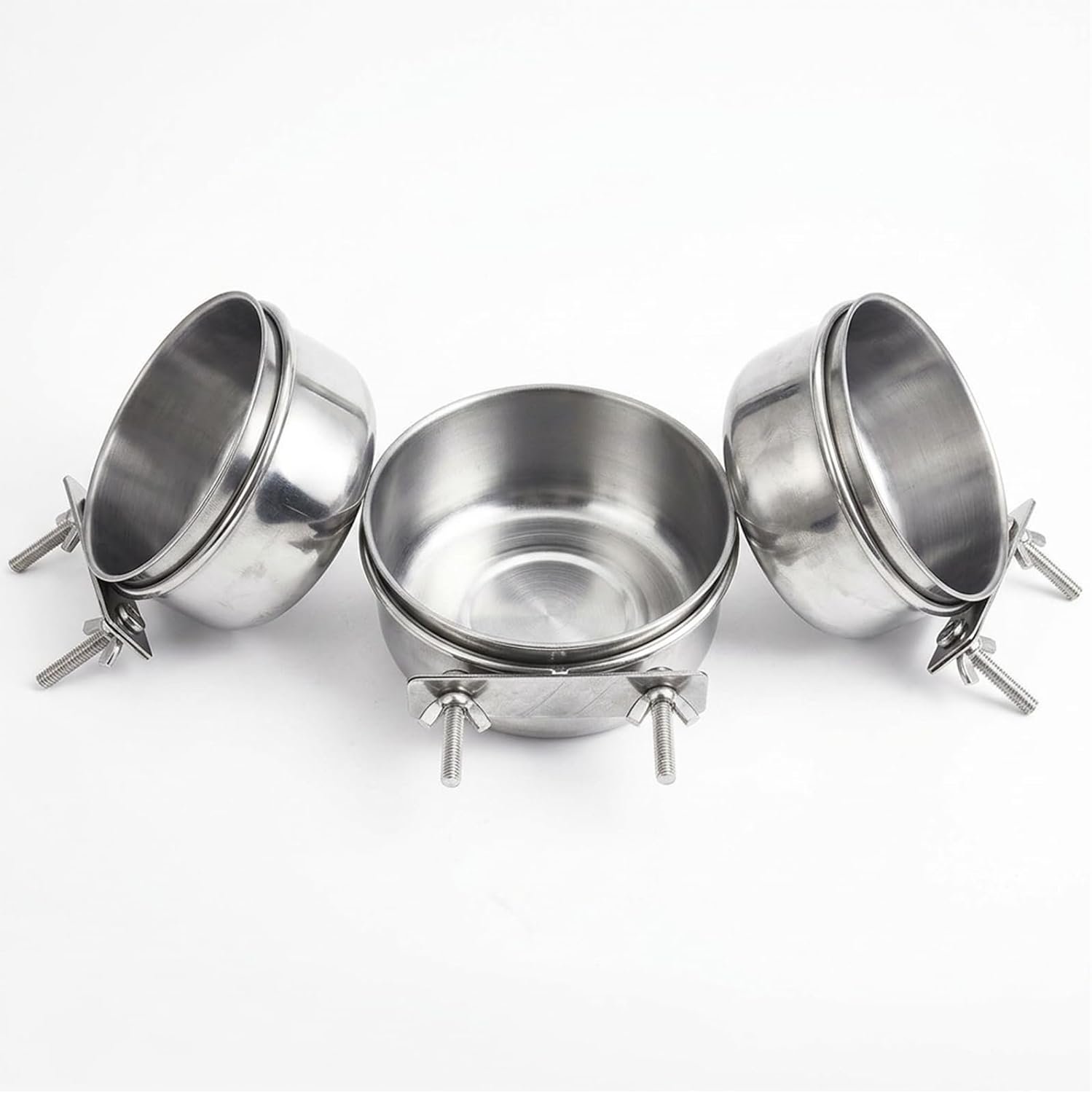 3 Pcs Stainless Steel Bird Feeding Cups with Clamp Holder – Birdcage Food Water Dish Bowls for Cockatiel Parakeet Macaw Finches Lovebirds Small Animals