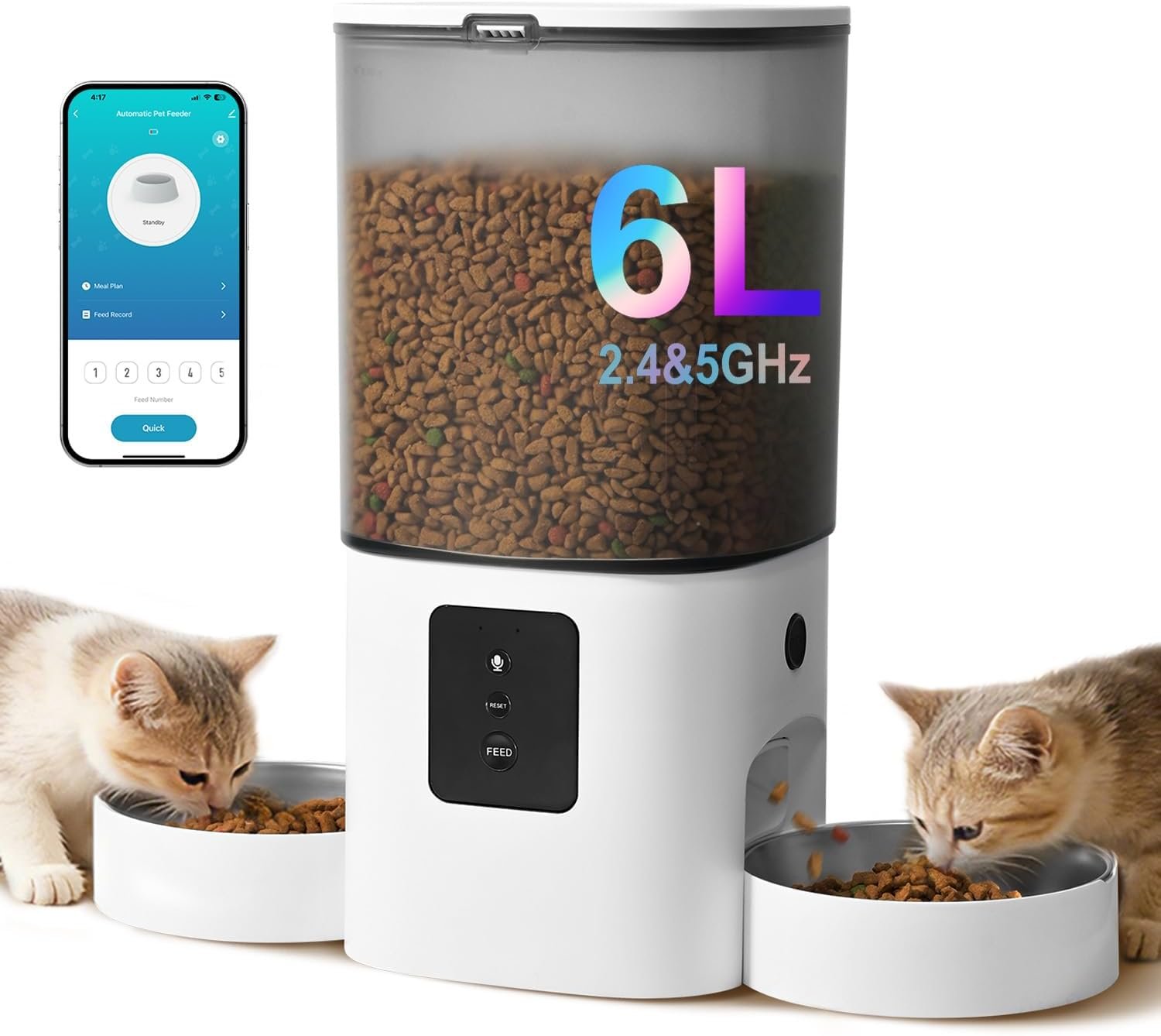 ANDOLL HOME 6L Automatic Cat Feeder, 2 Pets Timed Cat Dry Food Dispenser