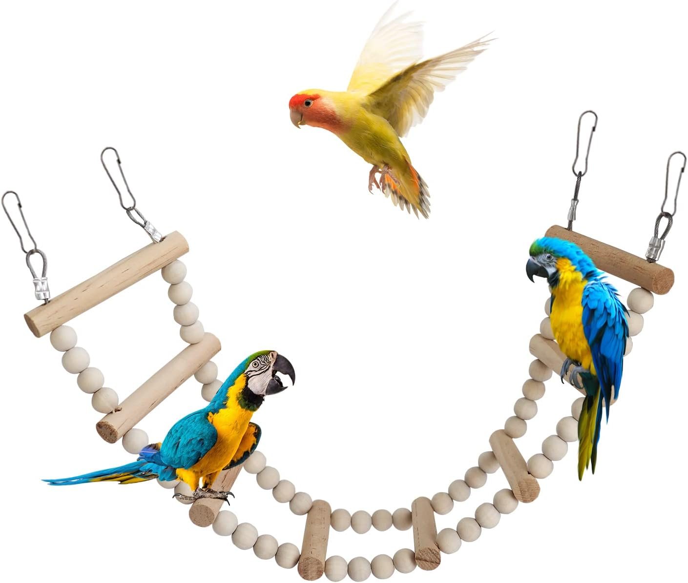 Bird Ladder Bridge, Wooden Pet Hamster Climbing & Swing Toys, Cage Accessories for Birds Rats Parrots Hamster Squirrel Sugar Gliders Parakeets Cockatiels – 8 Steps – 19.3 x 3.14 Inch