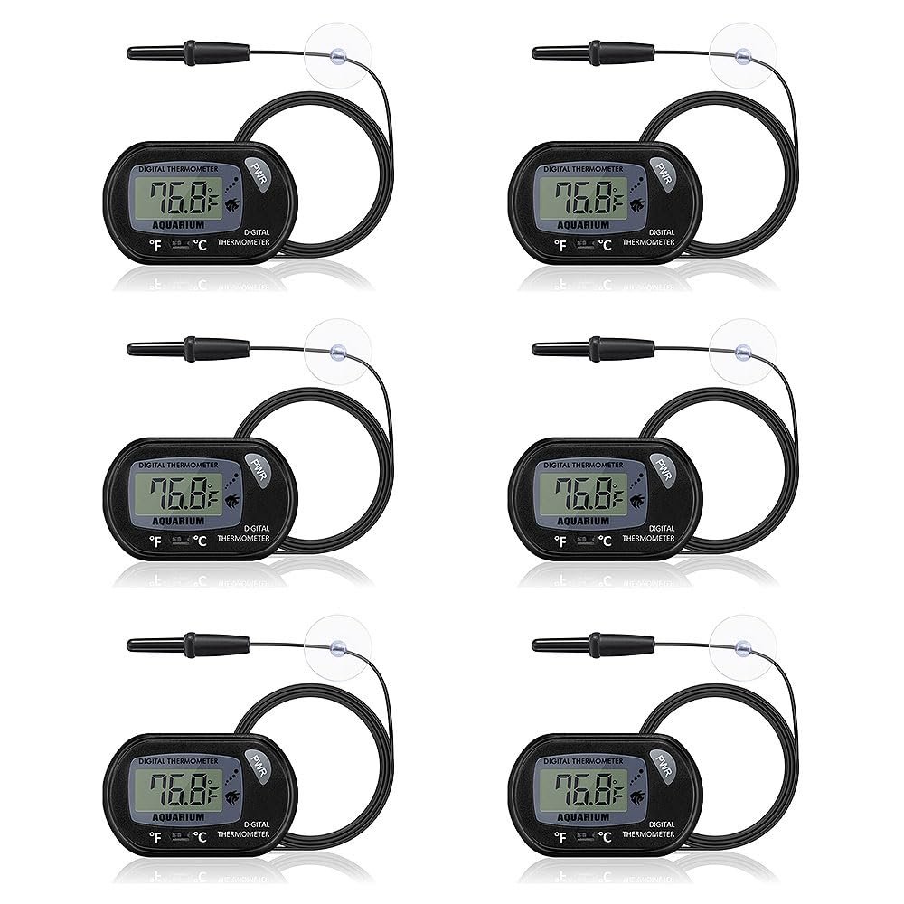 DaToo Aquarium Thermometer with Large LCD Display Fahrenheit/Celsius(℉/℃) Fish Tank Thermometer for Aquarium Reptile Terrarium Digital Water Thermometer with Suction Cup(6 Pack)