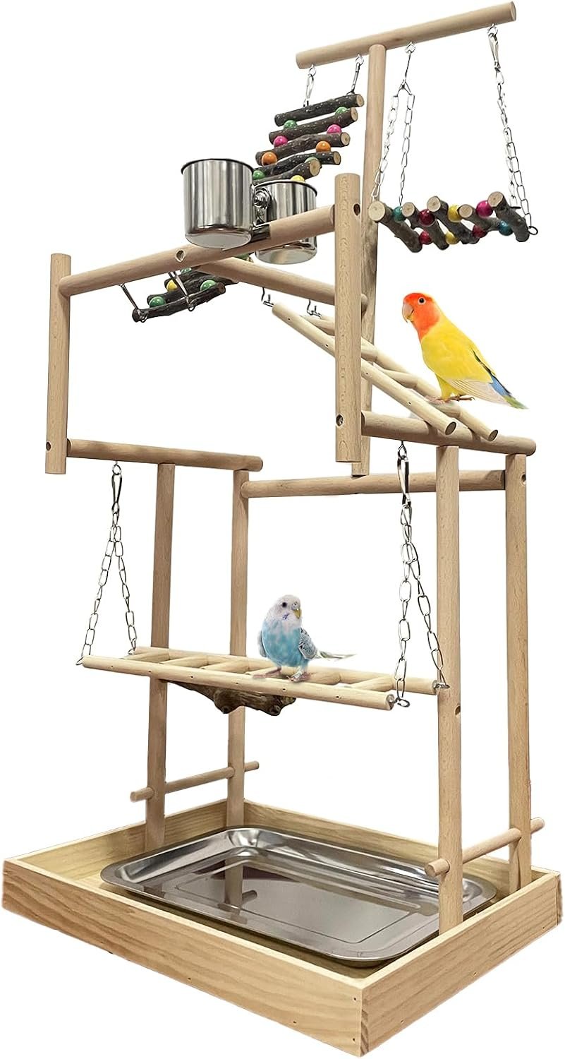 Hamiledyi 4 Layers Large Bird Playground 32″ H Pet Parrot Playstand Gym
