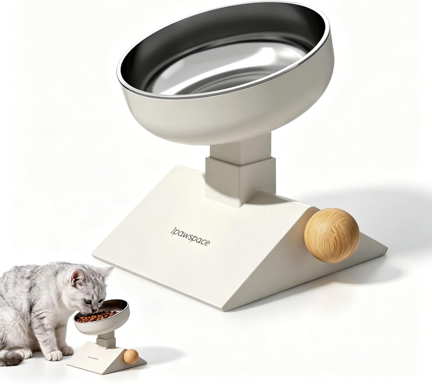 Elevated Cat Bowl with Height Adjustable 0-17.5° Tilt Stand,White