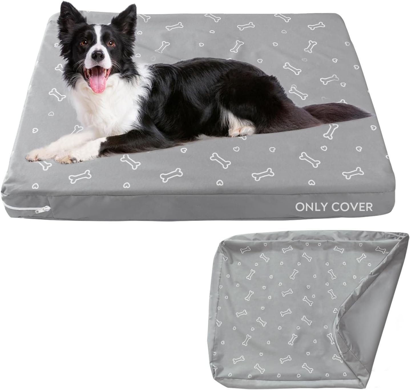 Waterproof Dog Bed Cover, Grey Bone Print 27 x 36 x 4 Inch, Cover Only