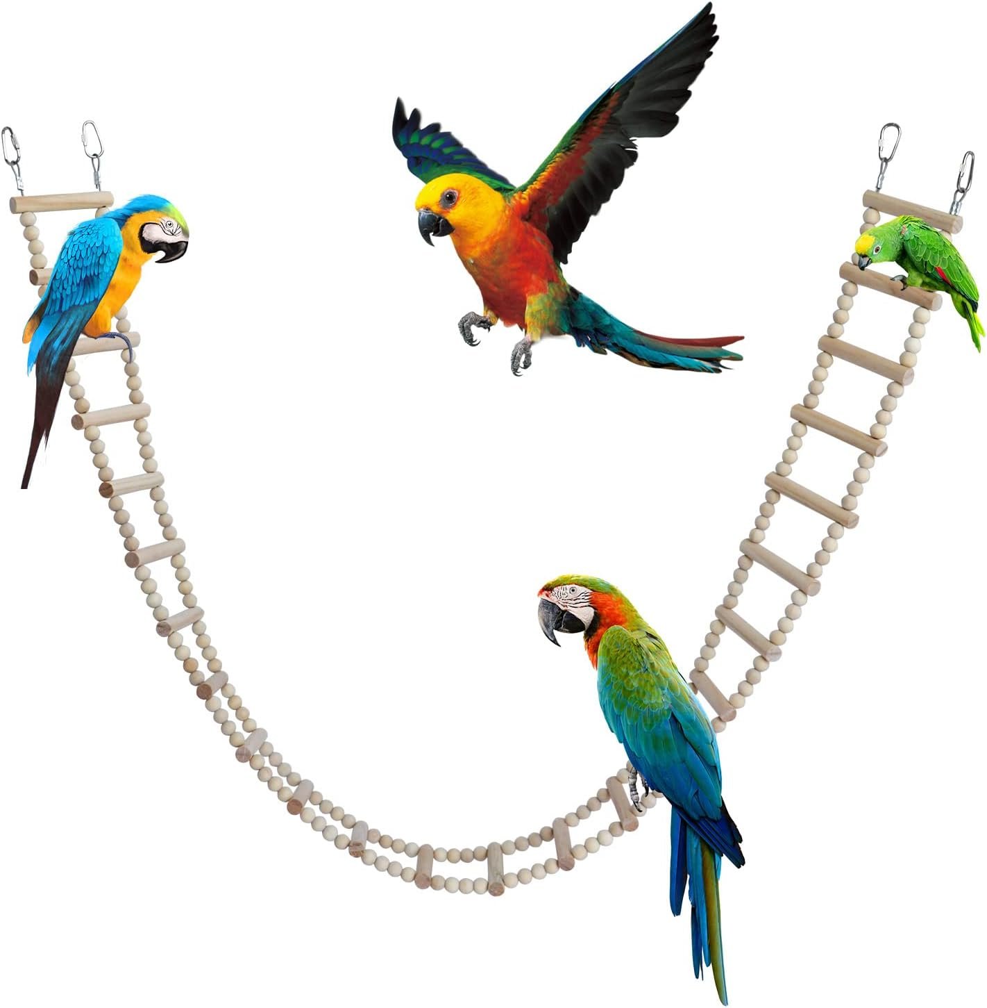 Bird Ladder Bridge, Wooden Pet Hamster Climbing & Swing Toys, Cage Accessories for Birds Rats Parrots Hamster Squirrel Sugar Gliders Parakeets Cockatiels – 24 Steps – 53 x 3.14 Inch
