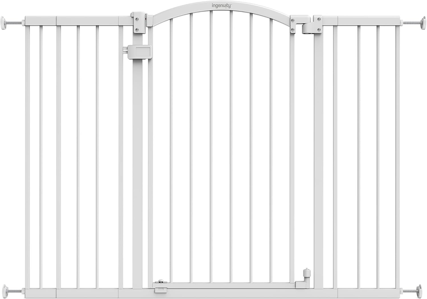 Ingenuity Extra Tall & Wide Safety Pet and Baby Gate, 29.5″-53″ Wide, 38″ Tall, Pressure or Hardware Mounted, Install on Wall or Banister in Doorway or Stairway, Auto Close Walk-Thru Door – White