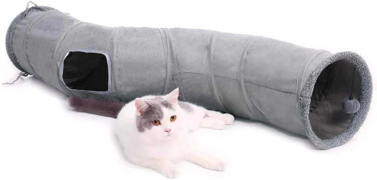 PAWZ Road Cat Tunnel S Shape Cat Tunnels for Large & Indoor Cats 51”Long