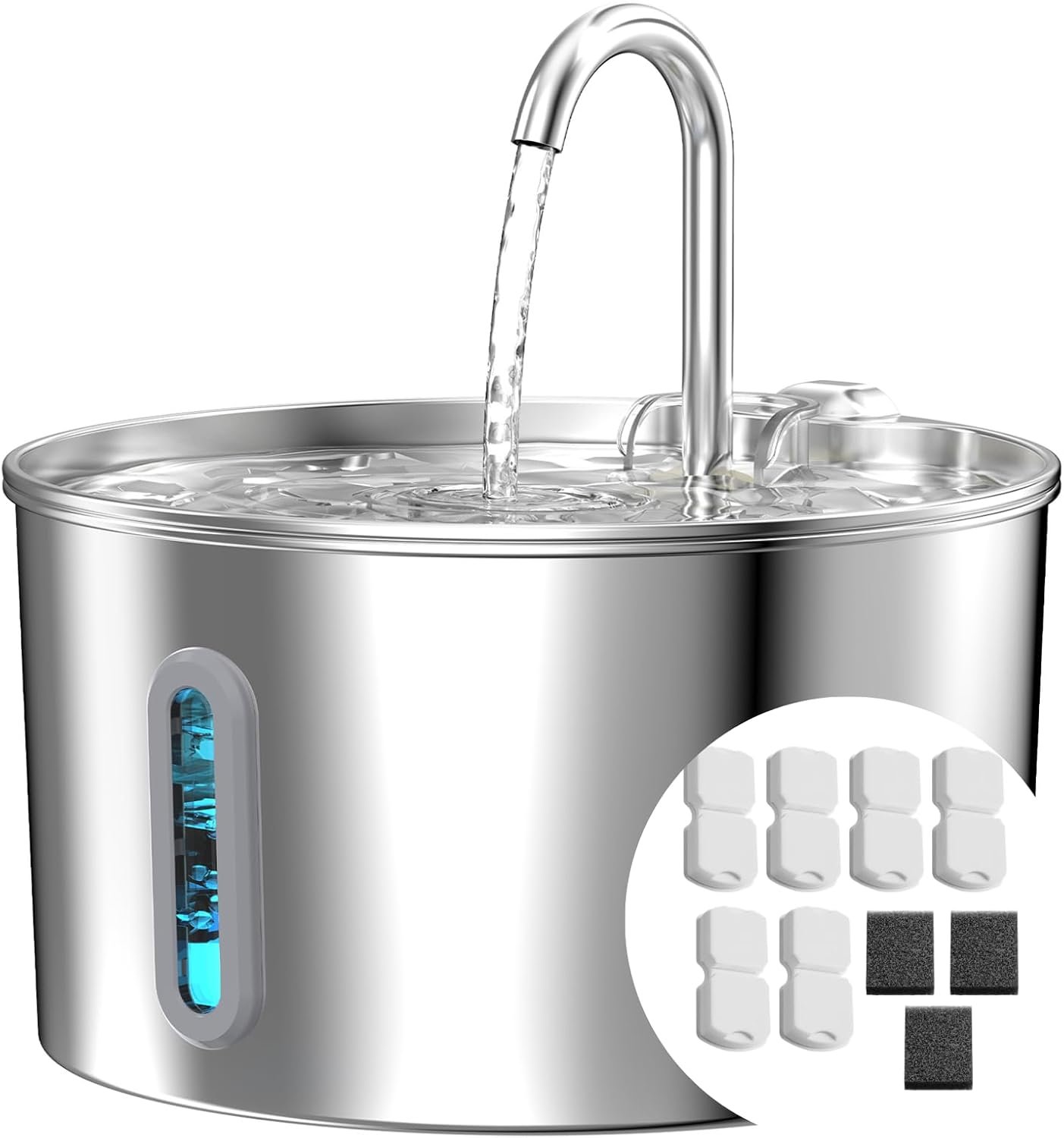 74oz Cat Water Fountain Stainless Steel for Drinking(6 Filters 3 Sponges)